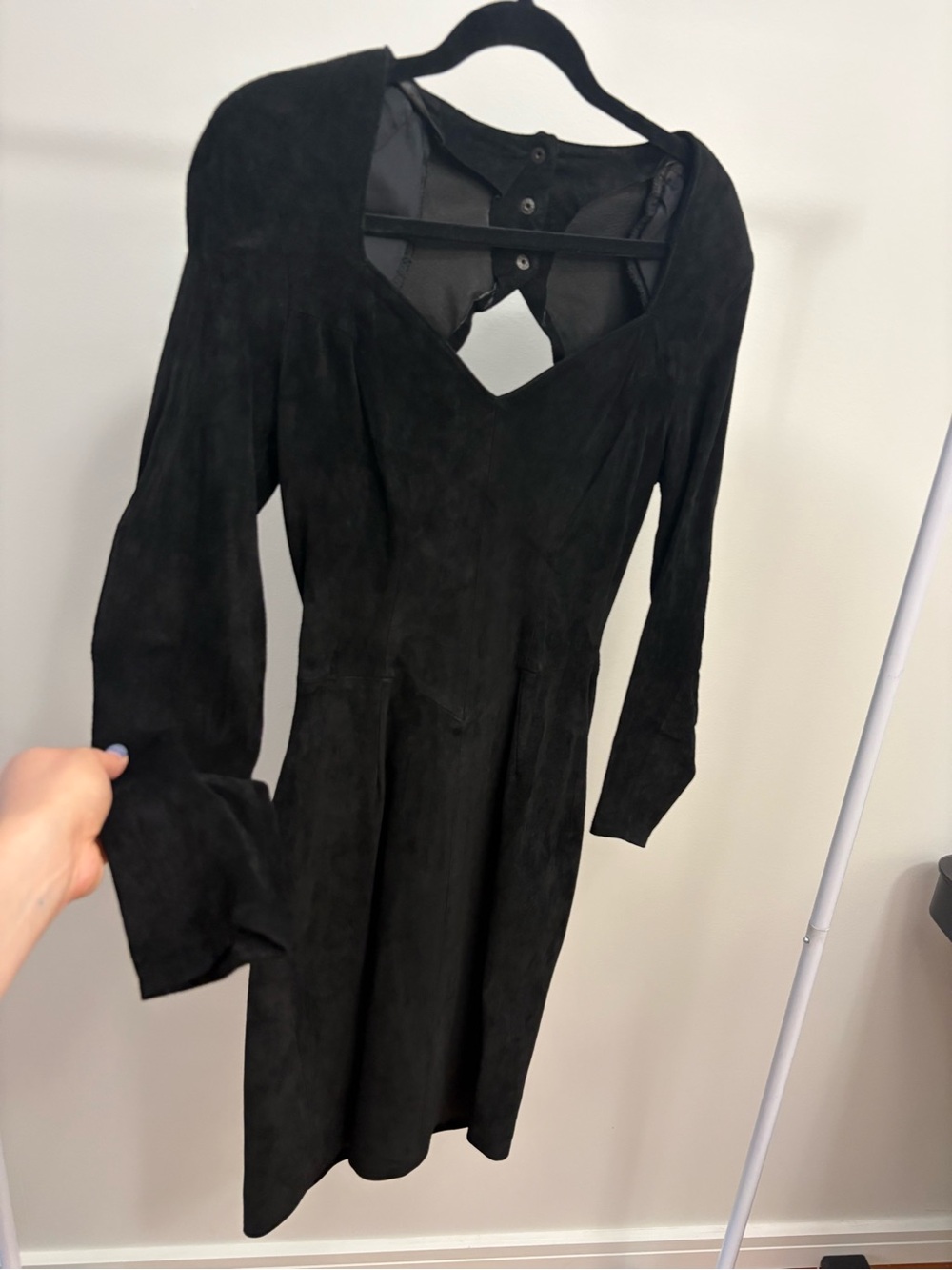 Custom black suede dress
